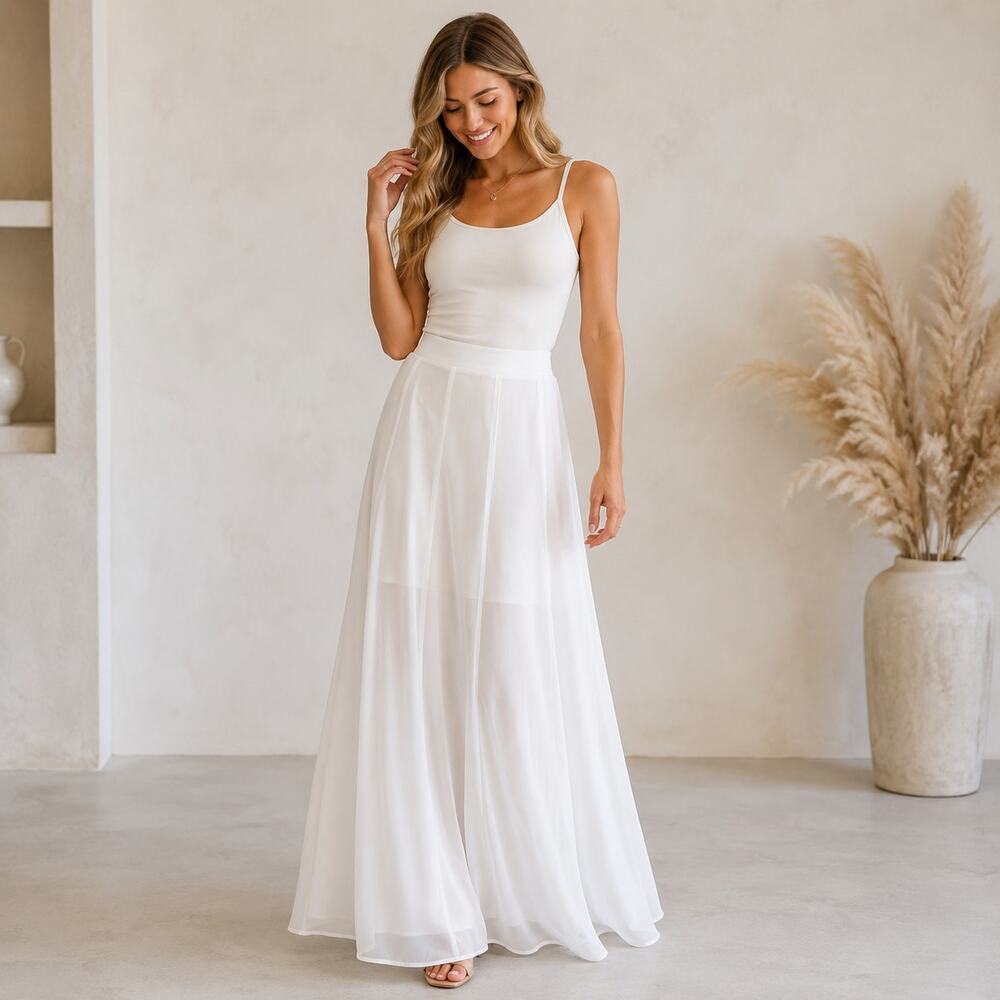 Show Me Your Mumu White Flowy Maxi Skirt XXS High Rise Bridal Vacation
